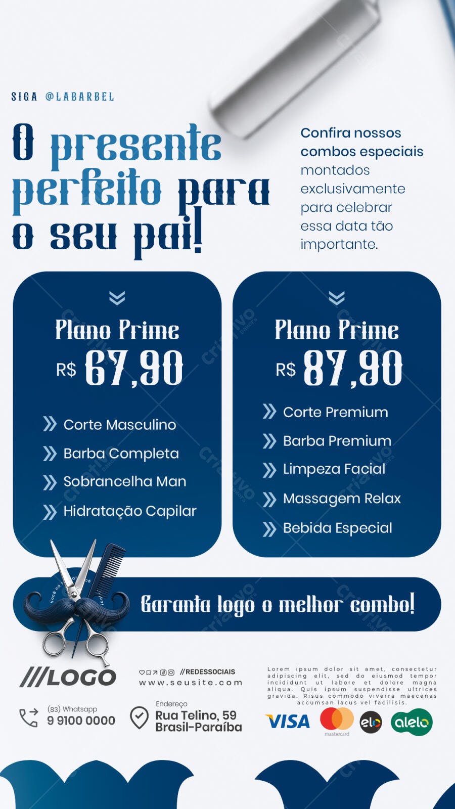 Post Instagram Dia dos Pais Barbearia PSD Editável