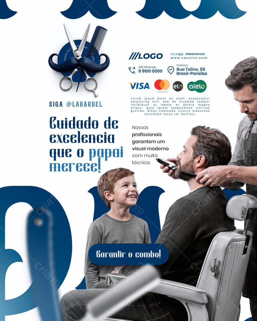 Post Instagram Dia dos Pais Barbearia PSD Editável