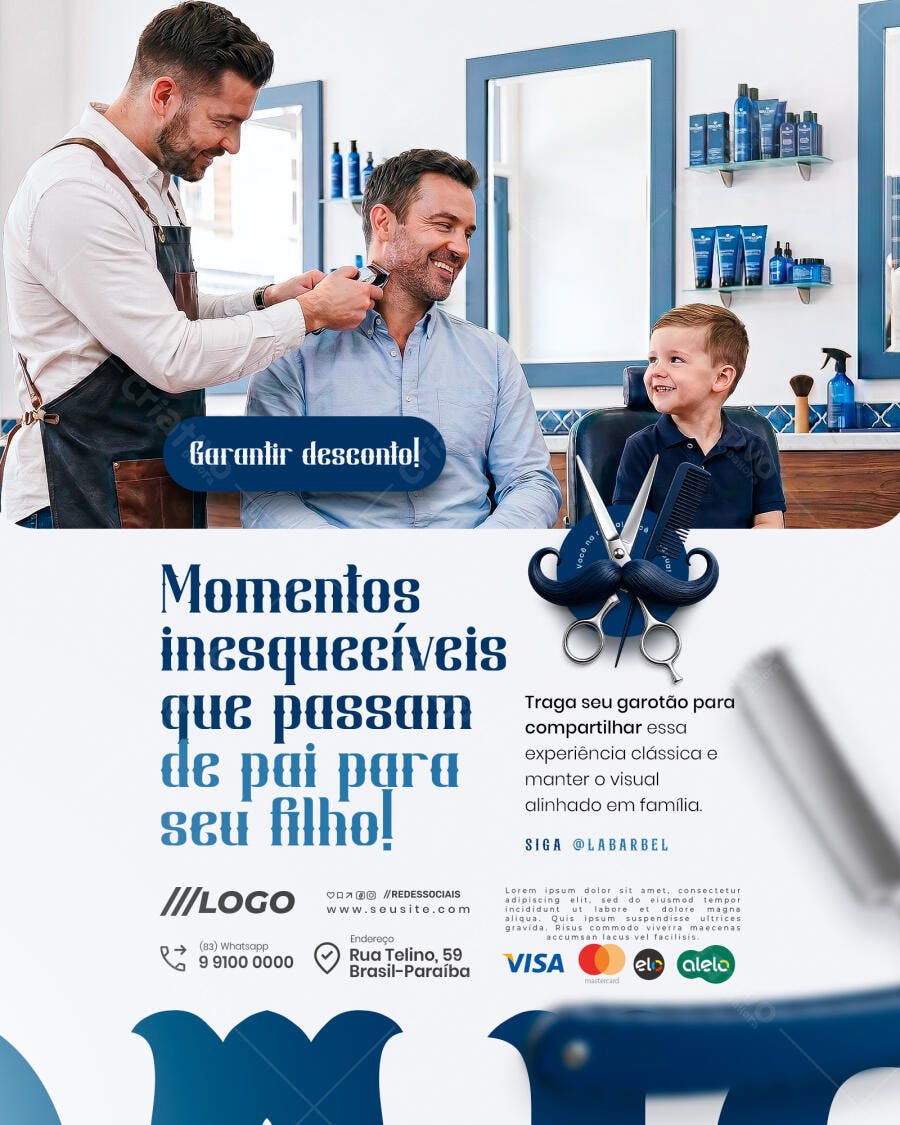 Post Instagram Dia dos Pais Barbearia PSD Editável