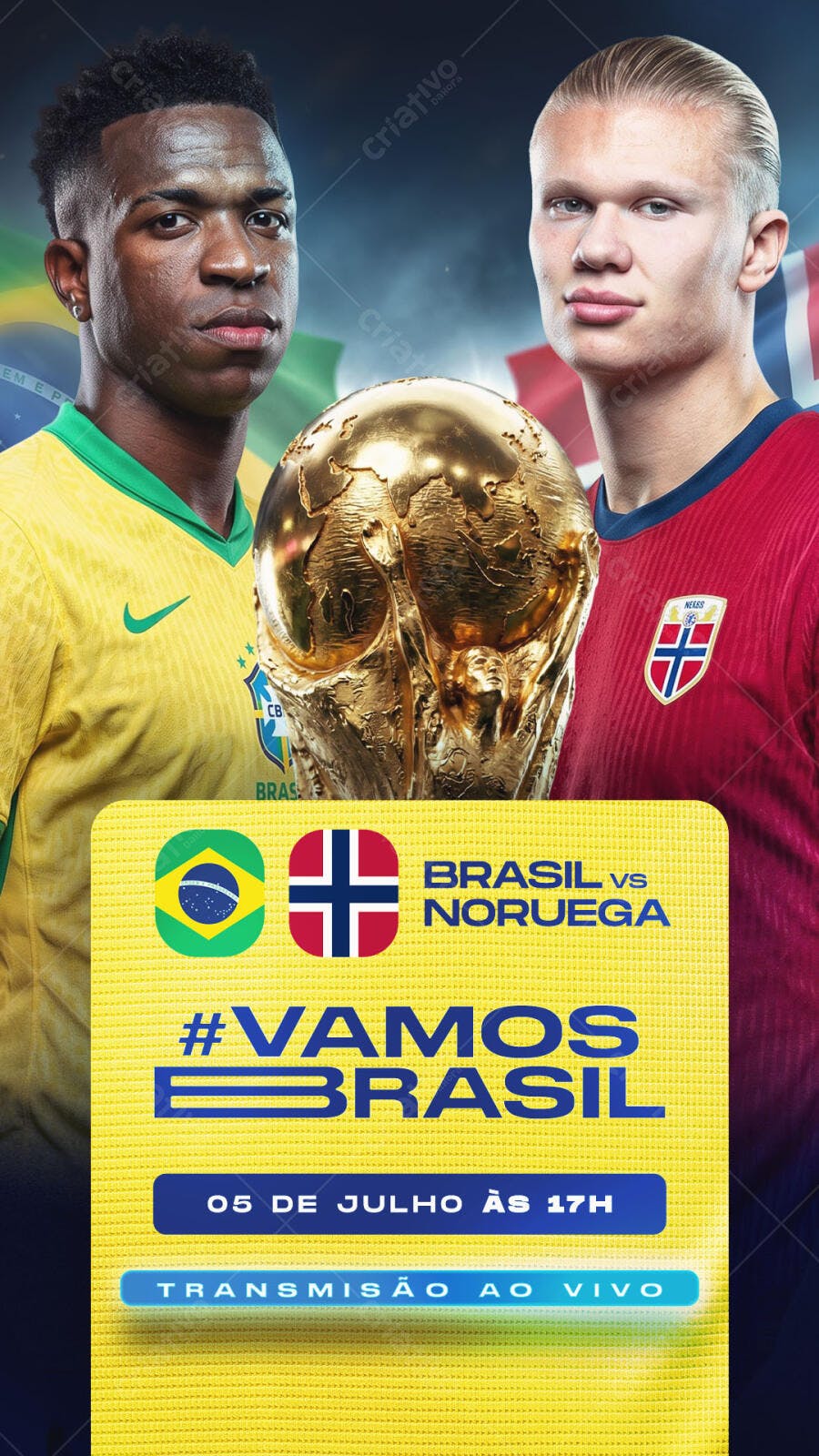 Post Instagram Jogo Brasil Noruega Futebol PSD Editável