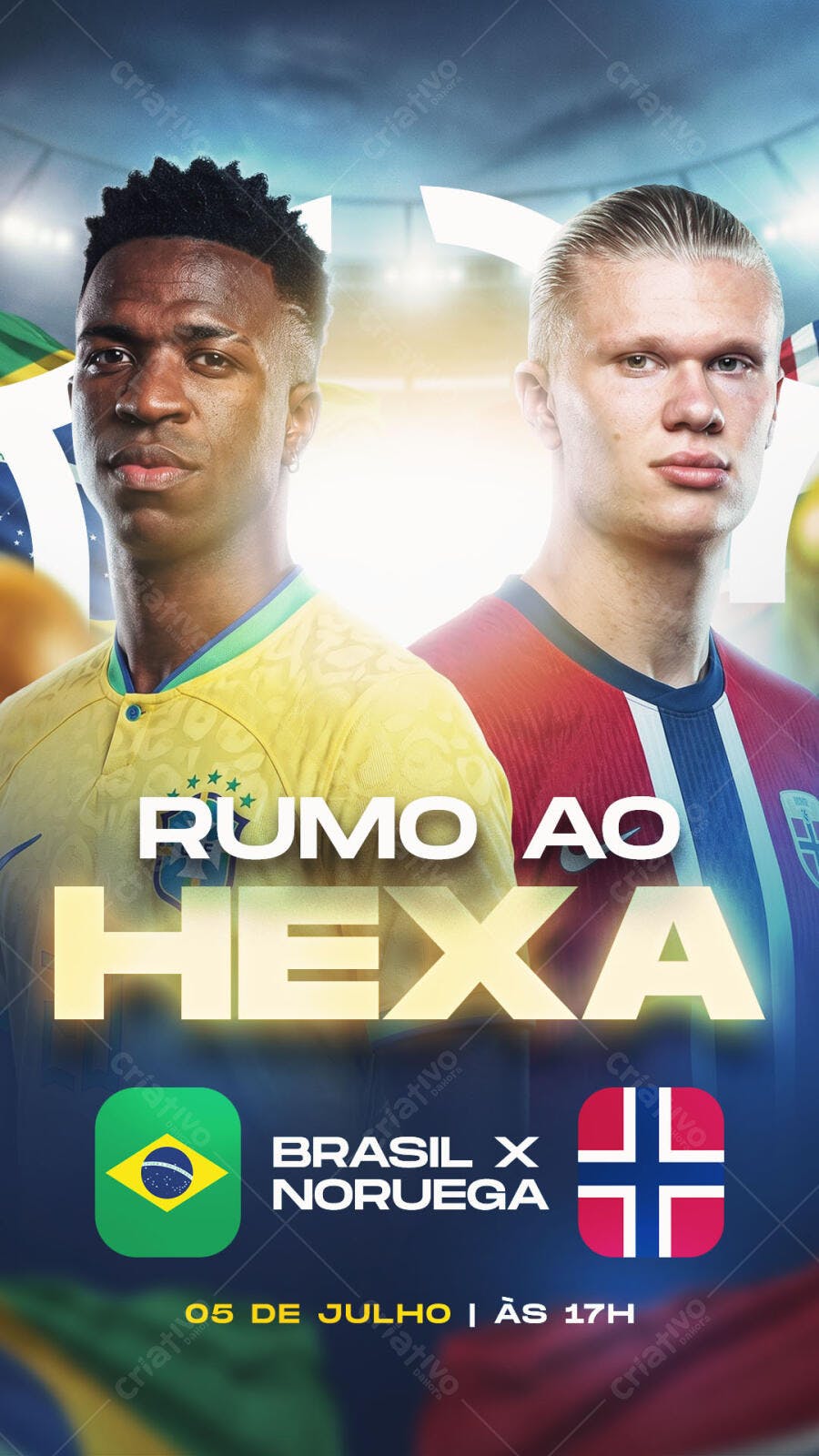 Post Instagram Jogo Brasil Noruega Futebol PSD Editável