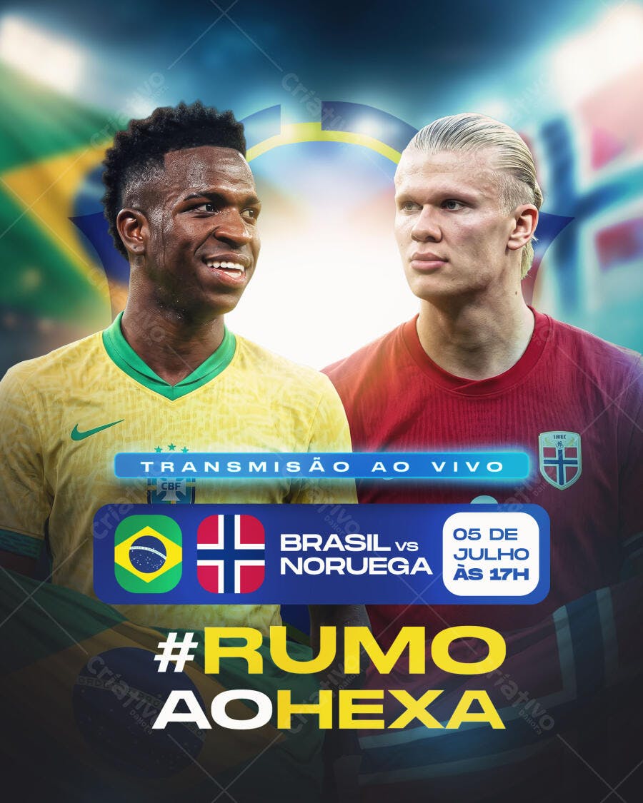 Post Instagram Jogo Brasil Noruega Futebol PSD Editável