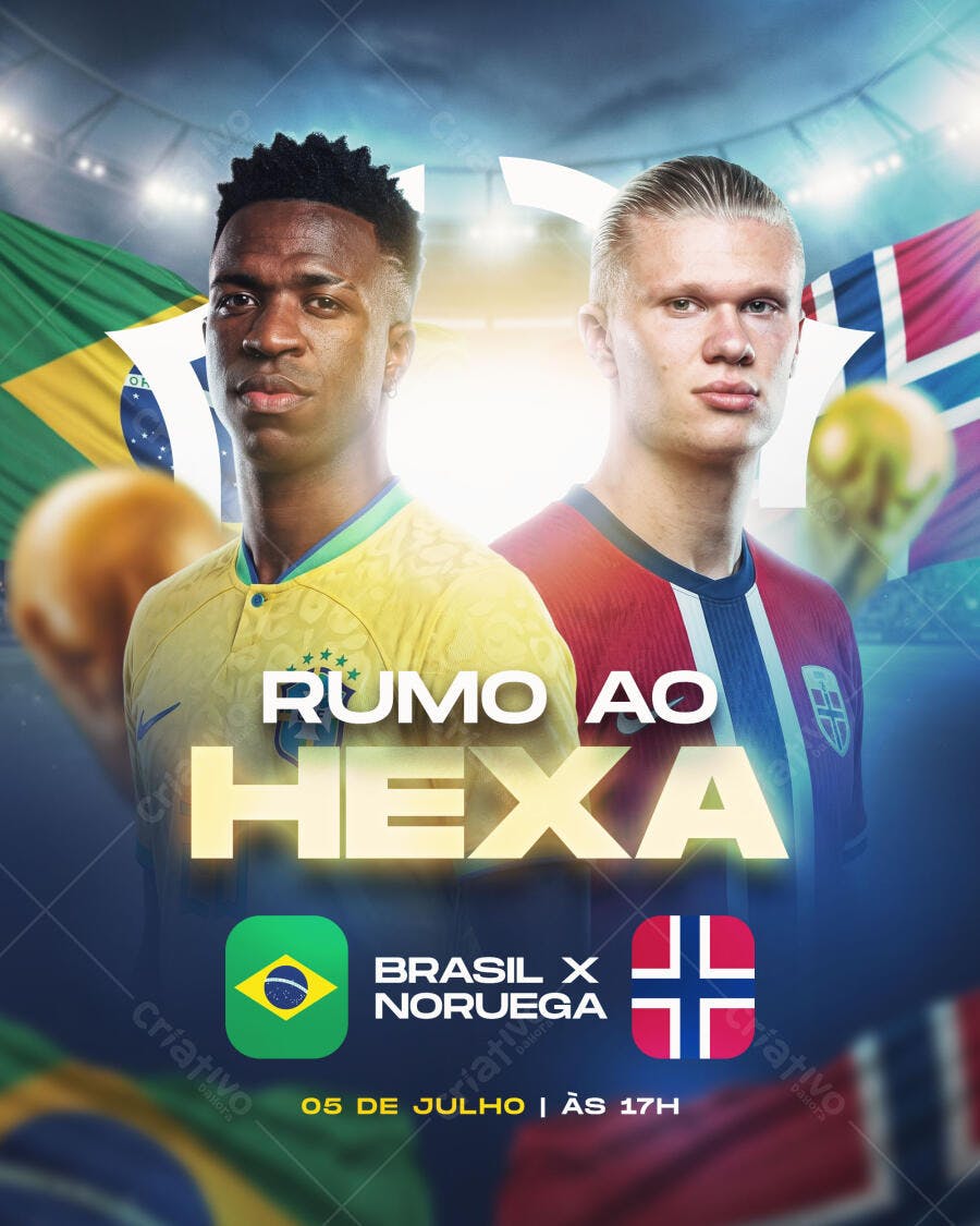 Post Instagram Jogo Brasil Noruega Futebol PSD Editável