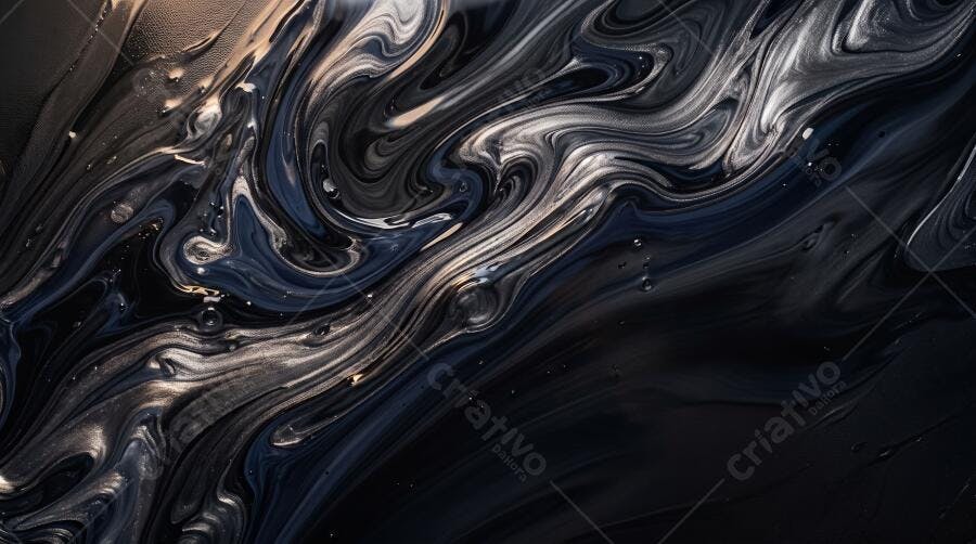 Textura Líquida Abstrata Fluida Preto e Prata para Fundo