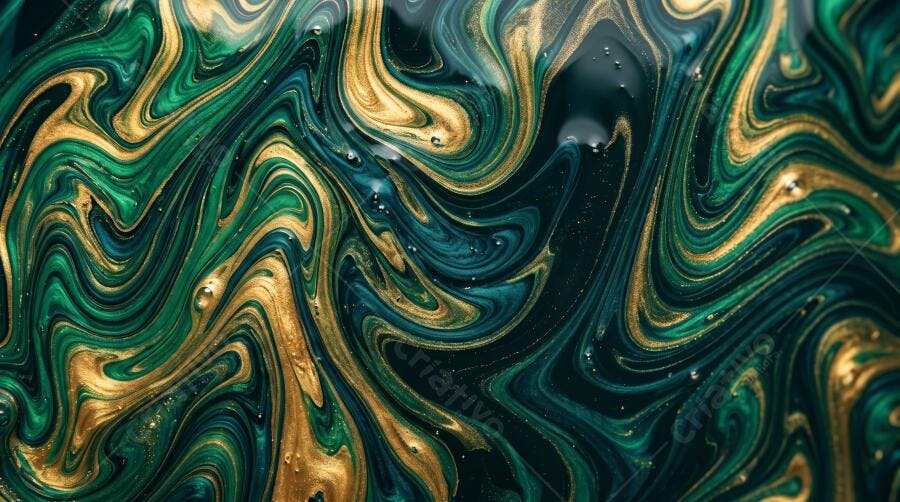Textura Líquida Abstrata Verde Dourada para Fundo