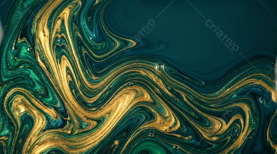 Textura Líquida Abstrata Verde Dourado para Fundo Luxuoso