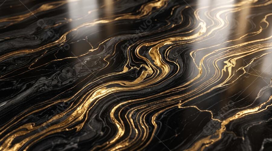 Textura Mármore Preto Dourado Polido Luxuoso para Fundo