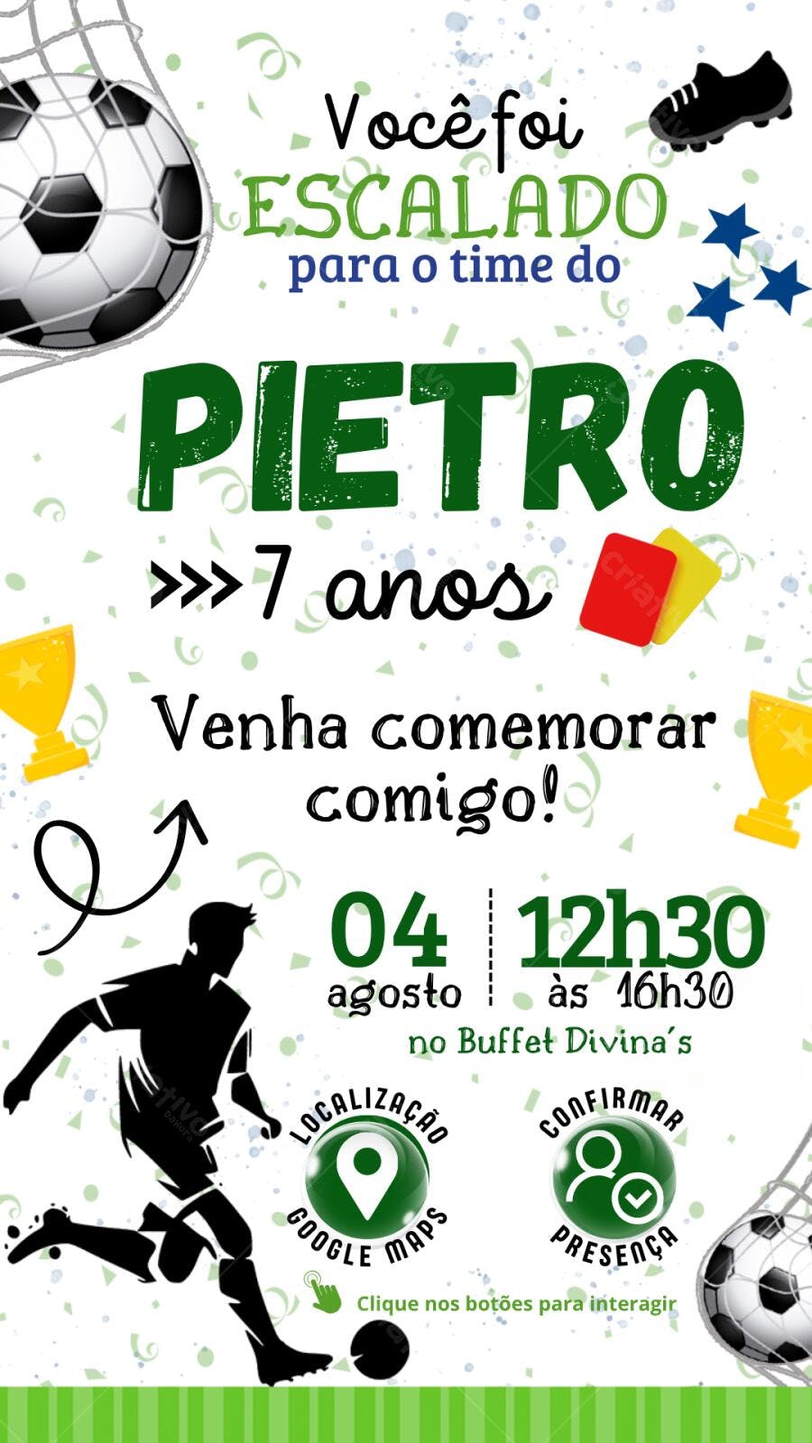 Convite Aniversário Futebol 7 Anos Editável Digital