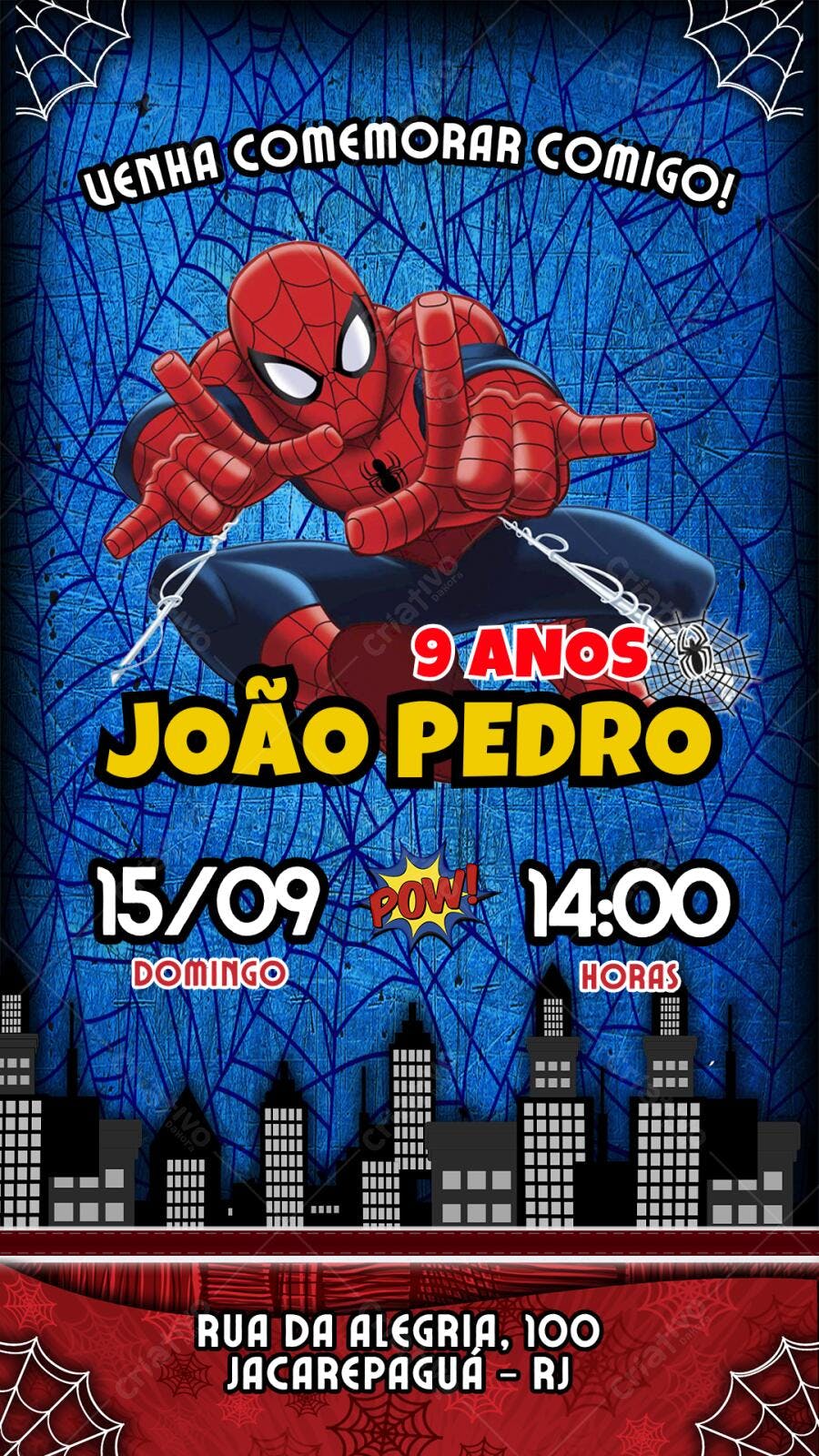 Convite Aniversário Homem-Aranha 9 Anos Editável