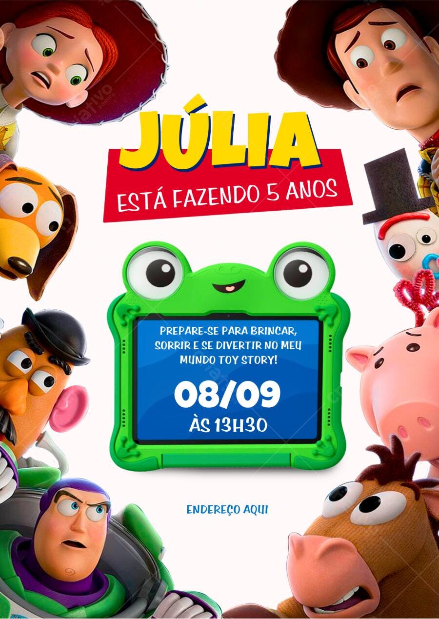 Convite Aniversário Toy Story 5 Anos Editável