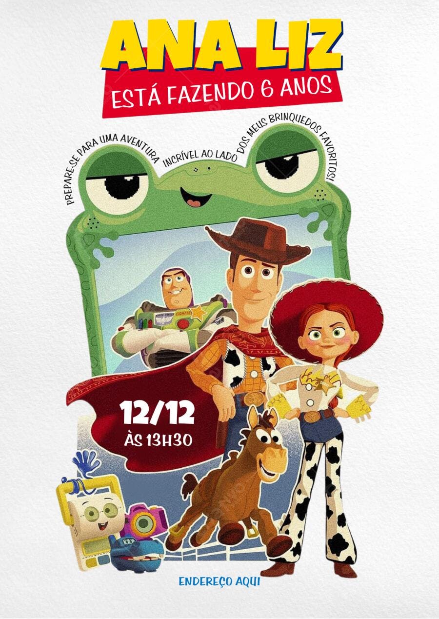 Convite Aniversário Toy Story 6 Anos Editável