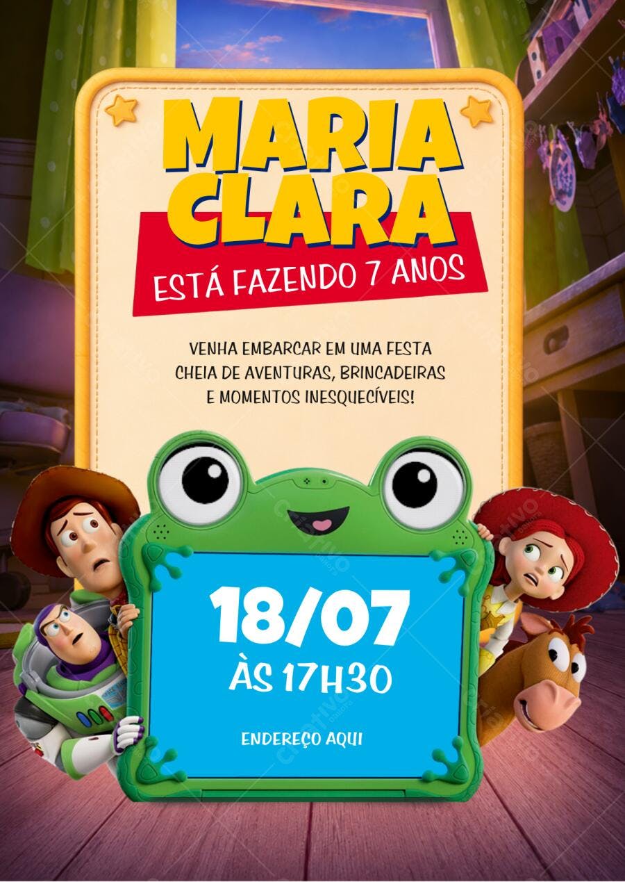 Convite Aniversário Toy Story 7 Anos Editável