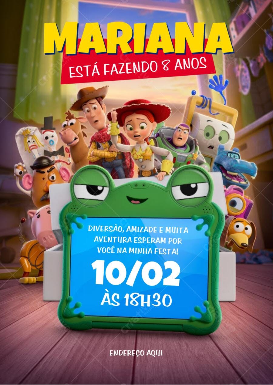 Convite Aniversário Toy Story 8 Anos Editável