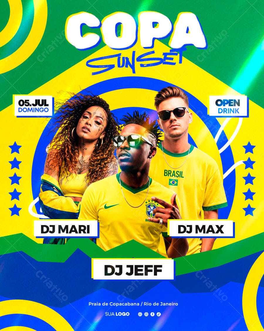 Flyer Copa Sunset Festa Julho PSD Editável