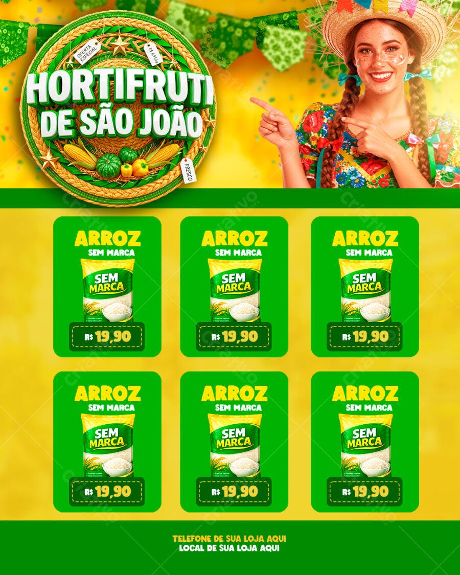 Flyer Hortifruti São João Supermercado PSD Editável