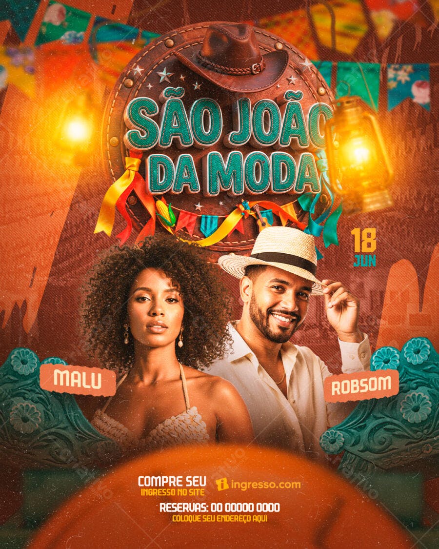 Flyer São João da Moda Festa Junina PSD Editável