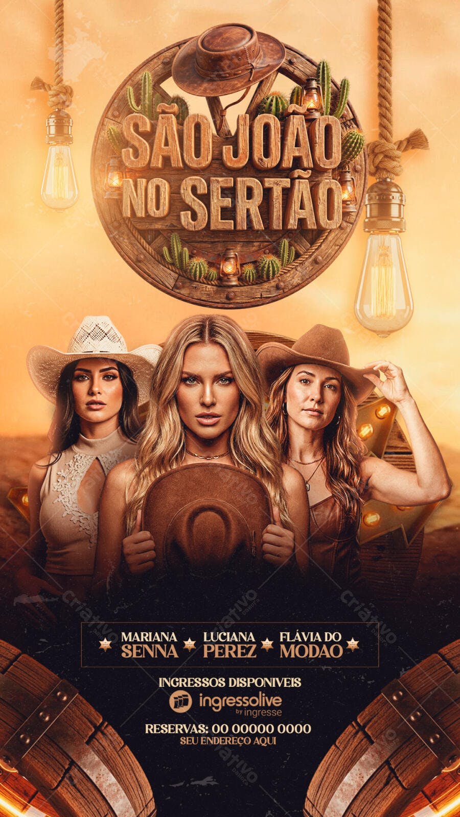 Flyer São João no Sertão Festa Junina PSD Editável