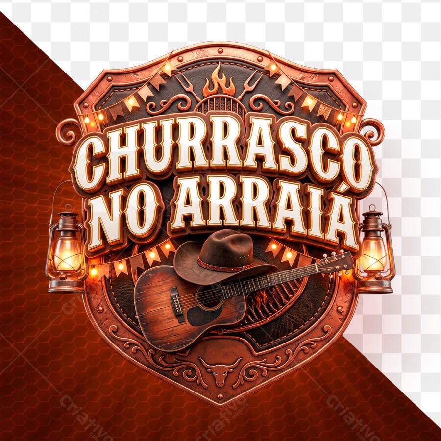 Logo Churrasco no Arraial Festa Junina PSD Editável