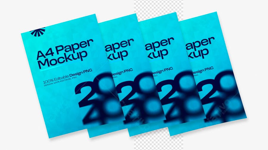 Mockup A4 Papel Azul Perspectiva Editável