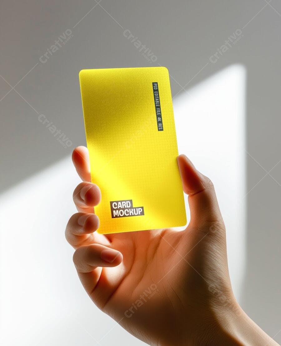 Mockup Cartão de Crédito Amarelo Mãos Segurando Editável