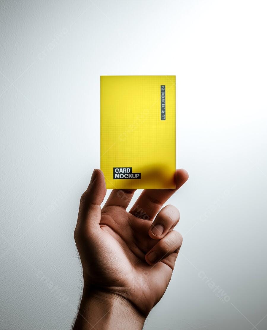 Mockup Cartão Transparente Mãos Segurando Fundo Branco Editável