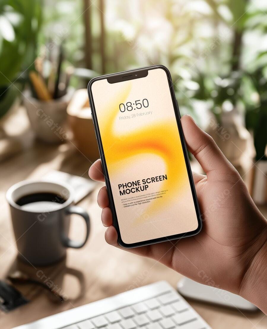 Mockup Celular Mãos Segurando Tela Smartphone Editável