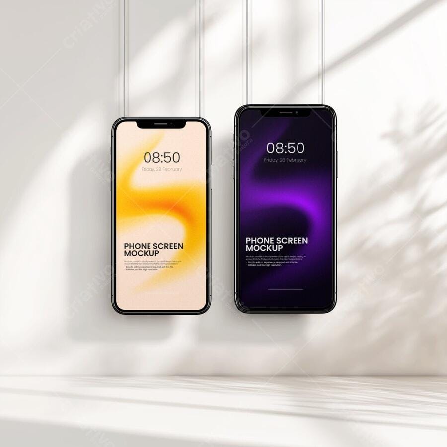 Mockup Celular Smartphone Tela Flutuante Fundo Branco Editável