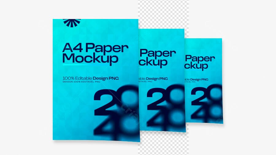 Mockup Folha A4 Papel Azul Frontal Editável