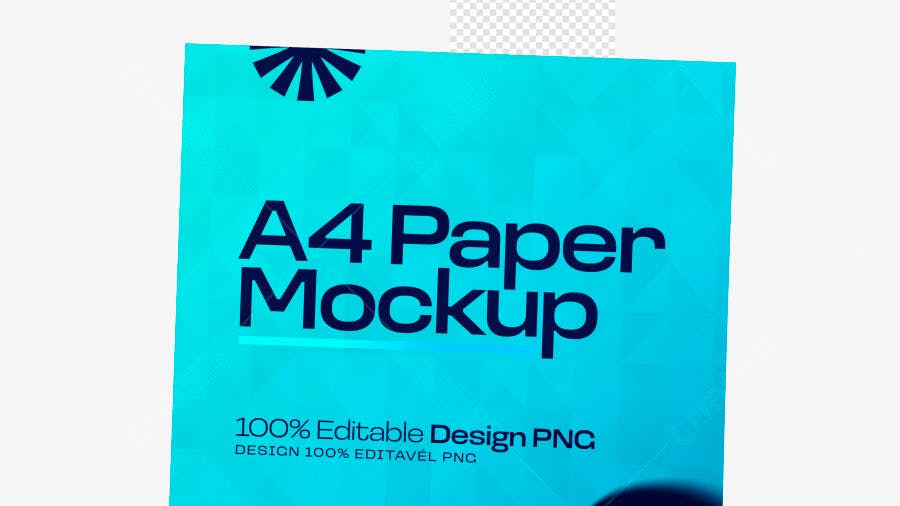 Mockup Folha Papel A4 Vertical Fundo Transparente Editável