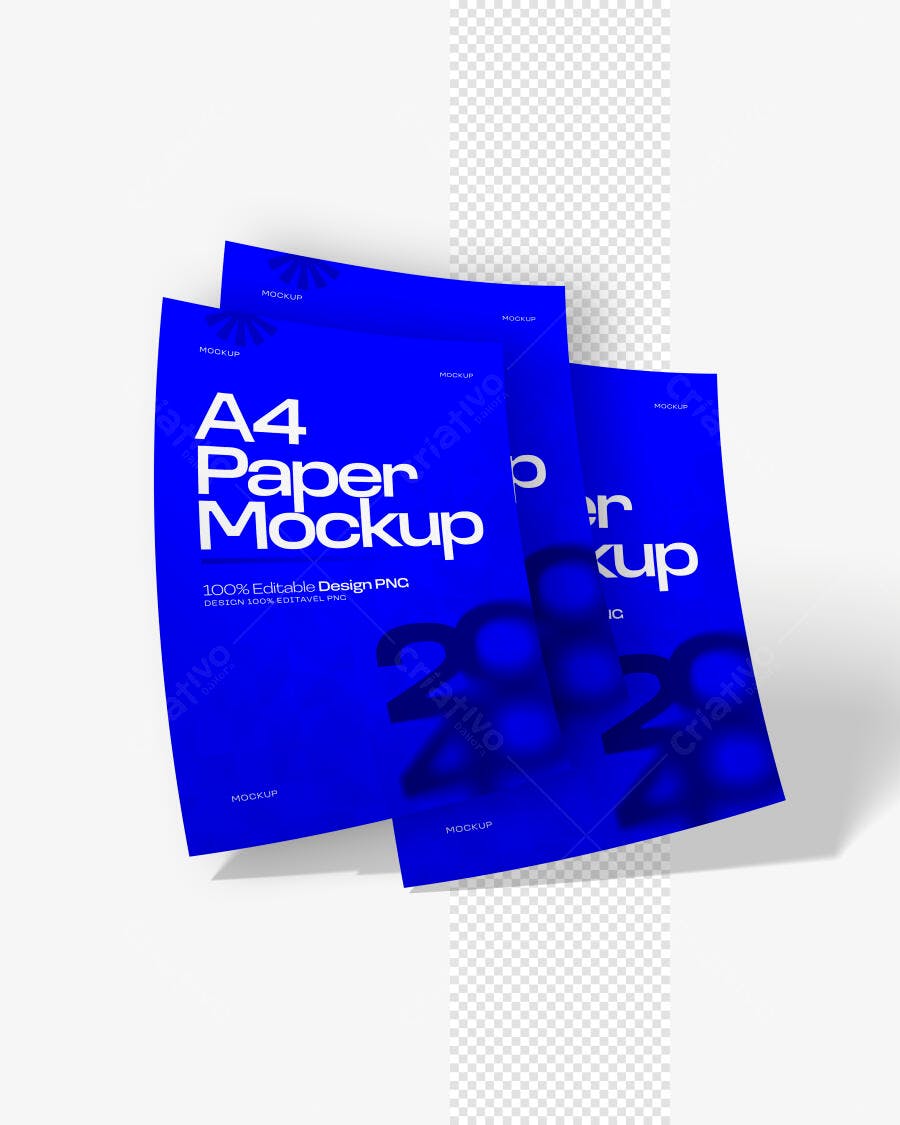 Mockup Papel A4 Azul Fundo Branco Editável