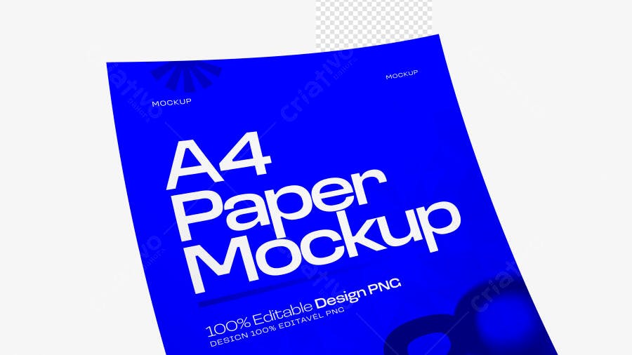 Mockup Papel A4 Azul Perspectiva Editável