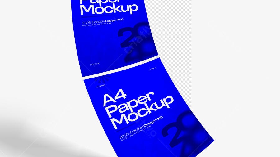 Mockup Papel A4 Flutuando Fundo Branco Editável