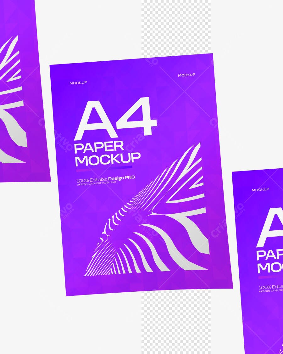 Mockup Papel A4 Flutuando Fundo Branco Editável