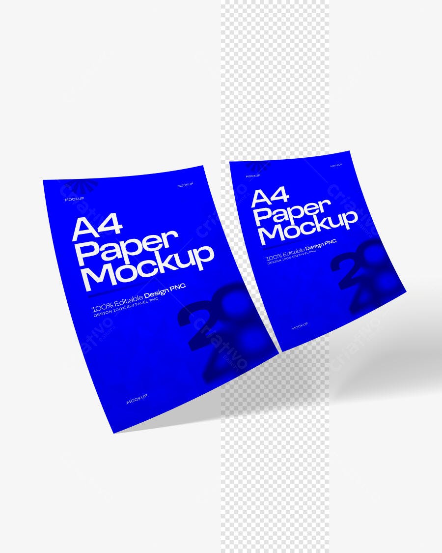 Mockup Papel A4 Flutuando Perspectiva Editável