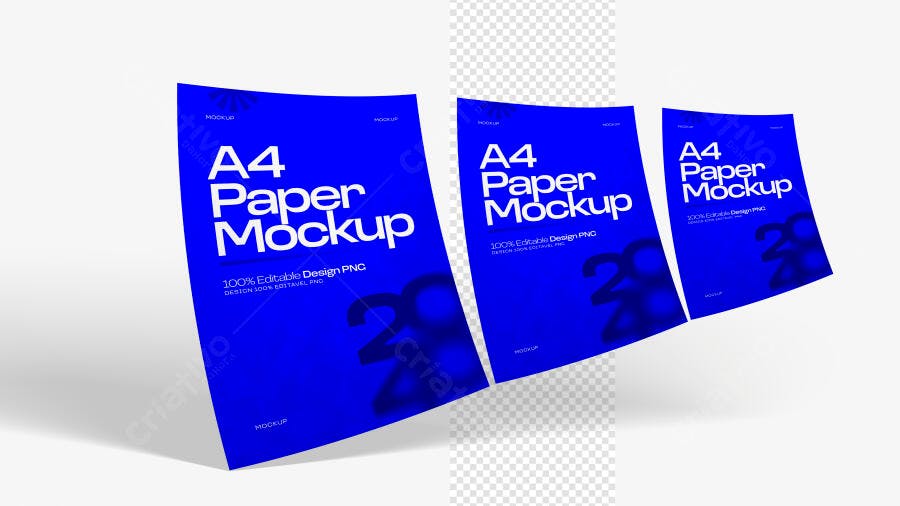 Mockup Papel A4 Flutuante Fundo Branco Editável