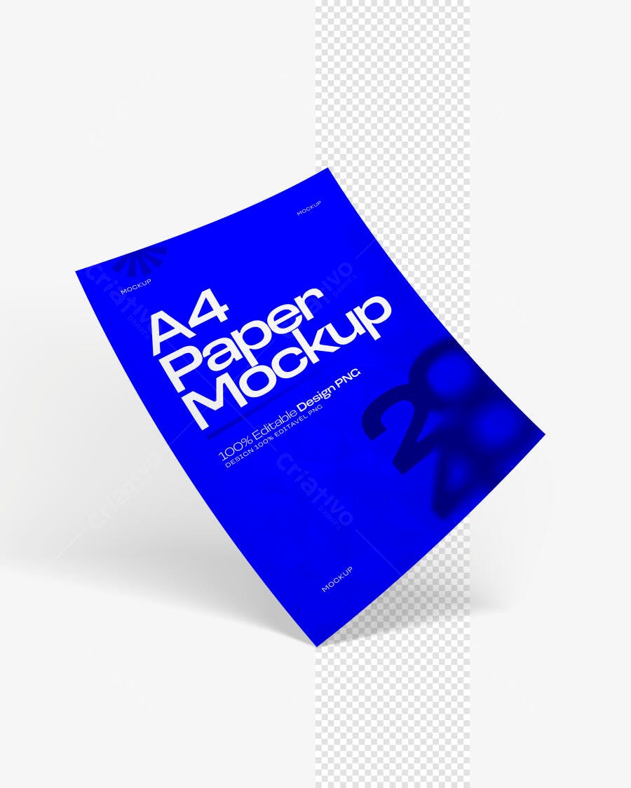 Mockup Papel A4 Flutuante Fundo Branco Editável