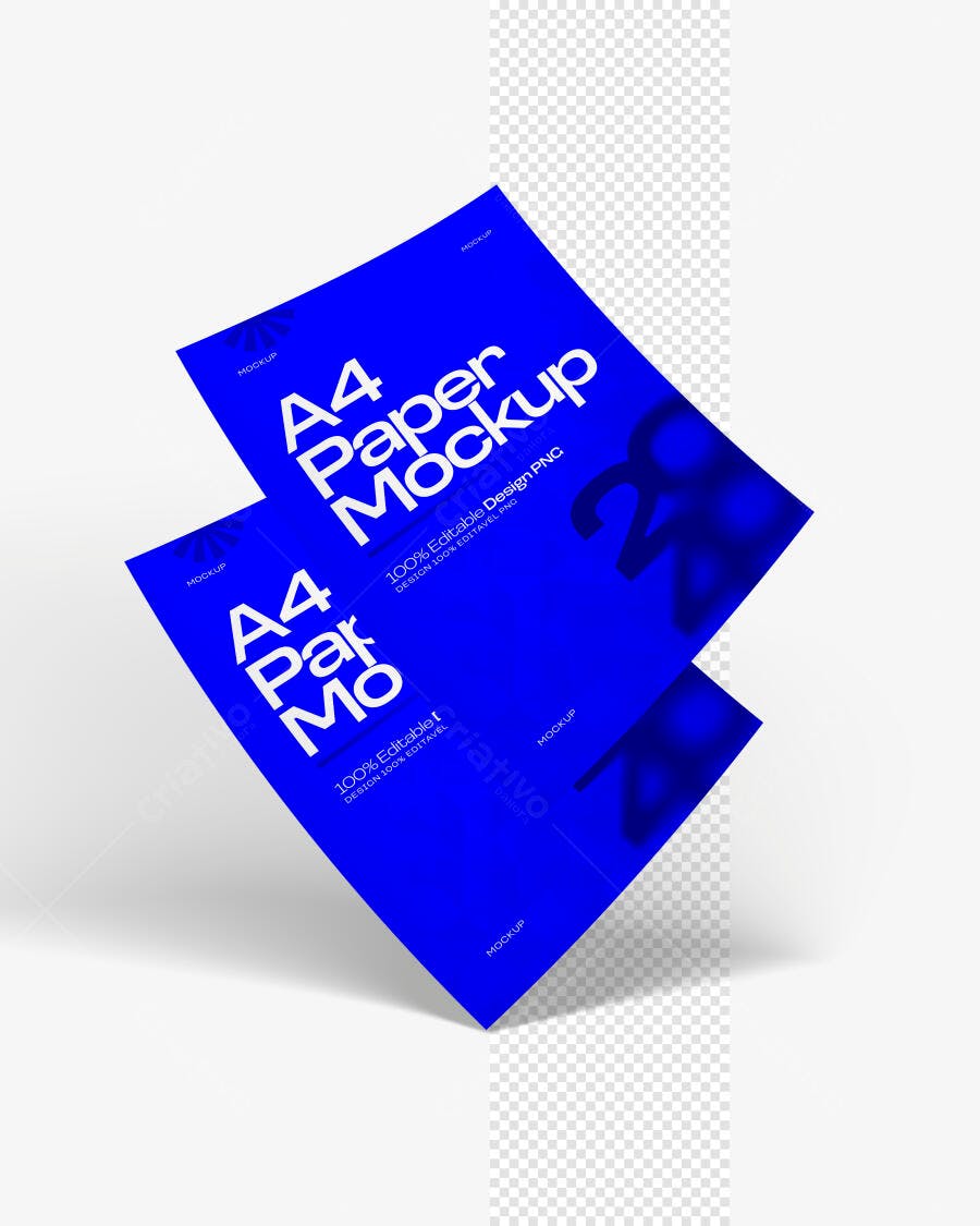 Mockup Papel A4 Flutuante Fundo Branco Editável