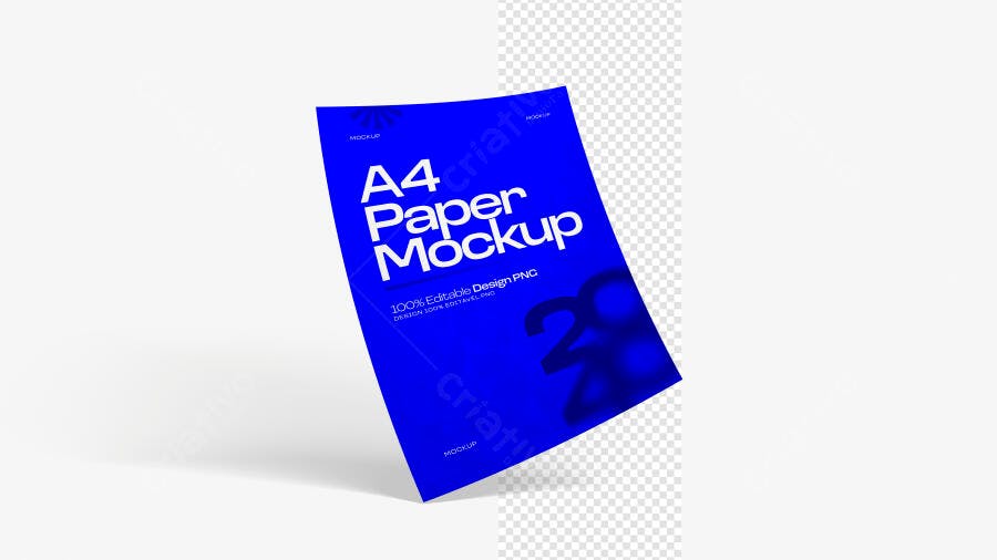 Mockup Papel A4 Flutuante Fundo Branco Editável