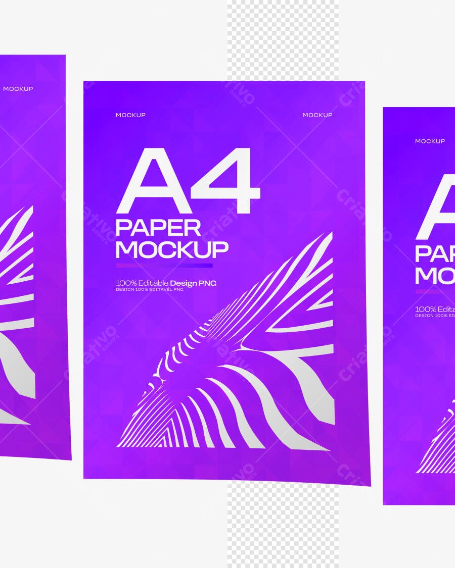 Mockup Papel A4 Flutuante Fundo Transparente Editável