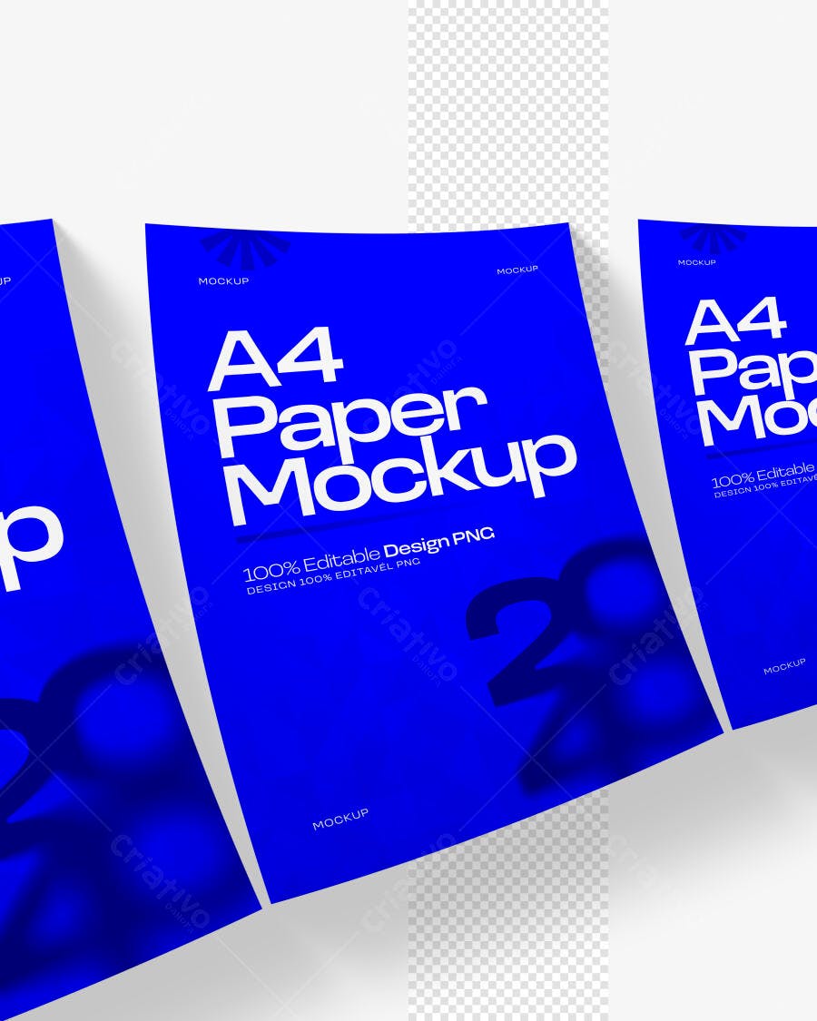 Mockup Papel A4 Flutuante Perspectiva Fundo Branco Editável