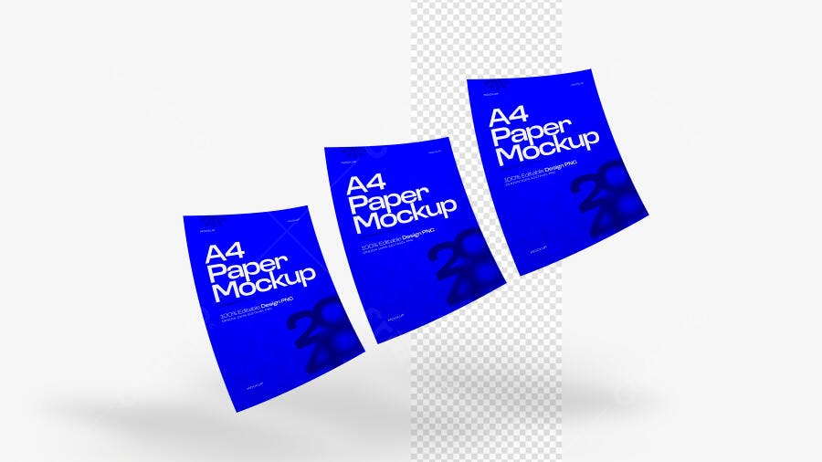 Mockup Papel A4 Flutuante Perspectiva Fundo Branco Editável