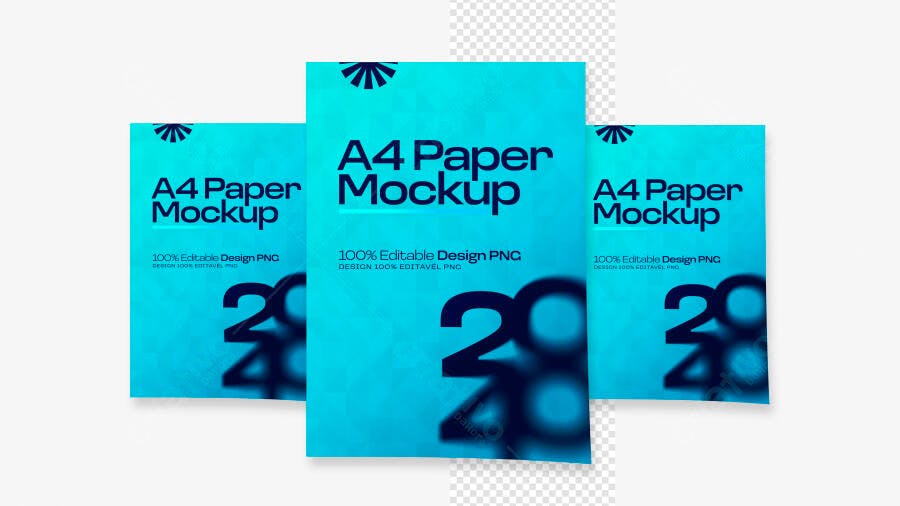 Mockup Papel A4 Frontal Fundo Transparente Editável