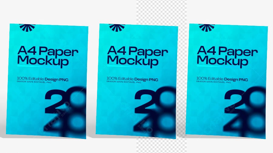 Mockup Papel A4 Frontal Fundo Transparente Editável