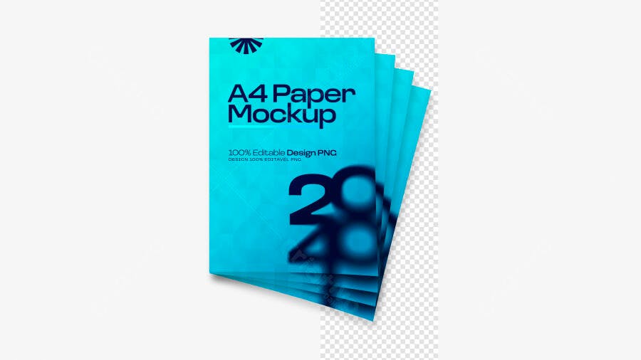 Mockup Papel A4 Pilha Fundo Transparente Editável