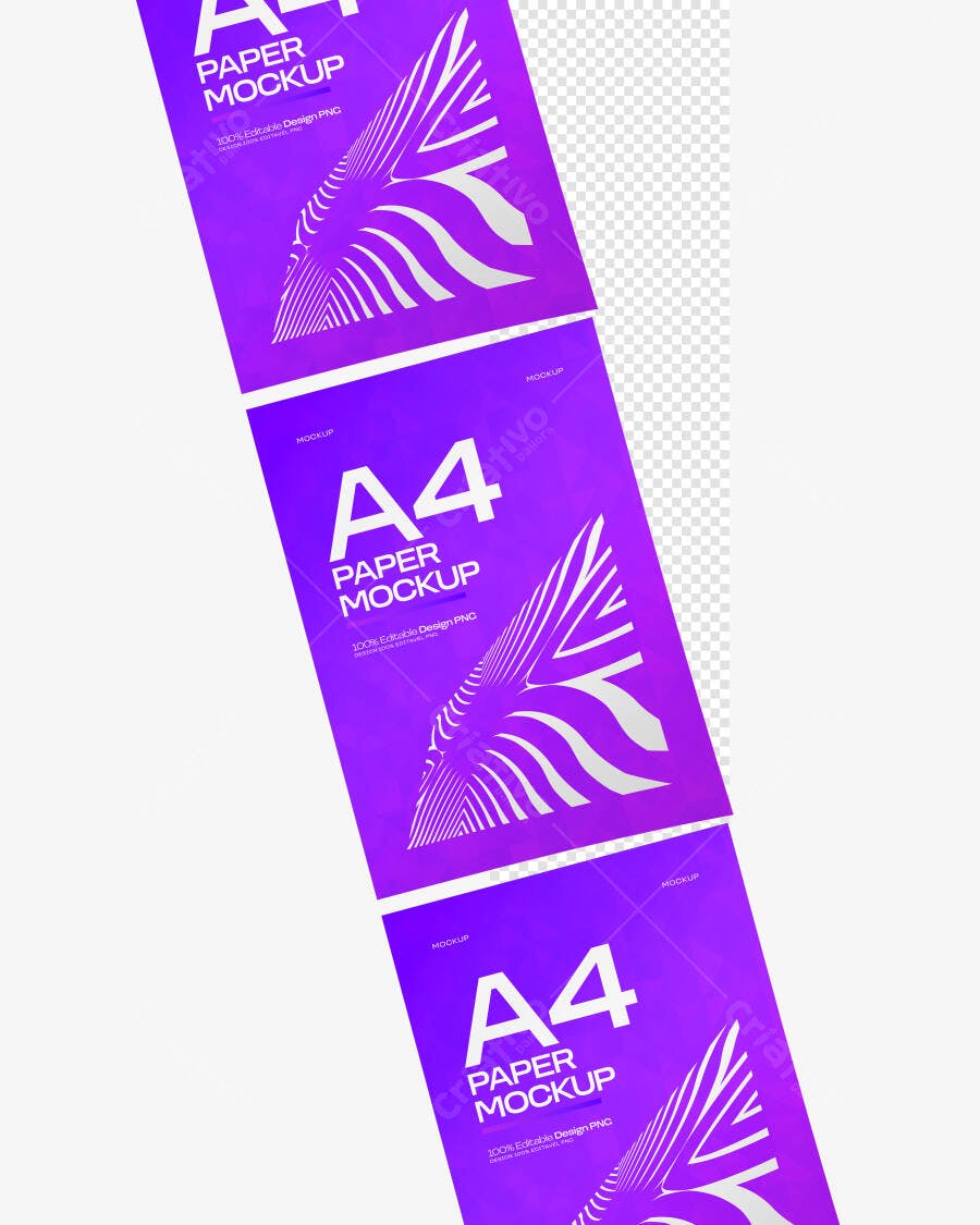Mockup Papel A4 Roxo Empilhado Fundo Branco Editável
