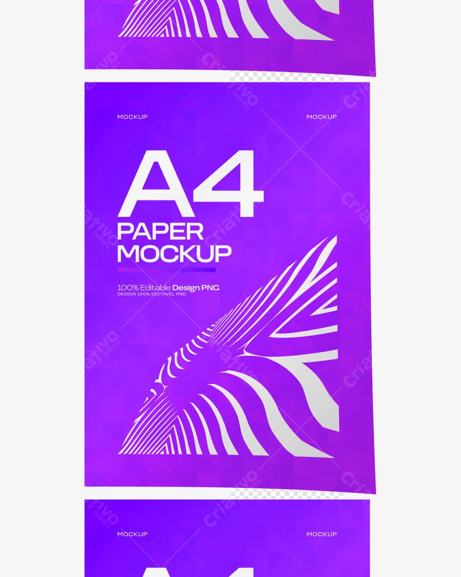 Mockup Papel A4 Roxo Frontal Fundo Branco Editável