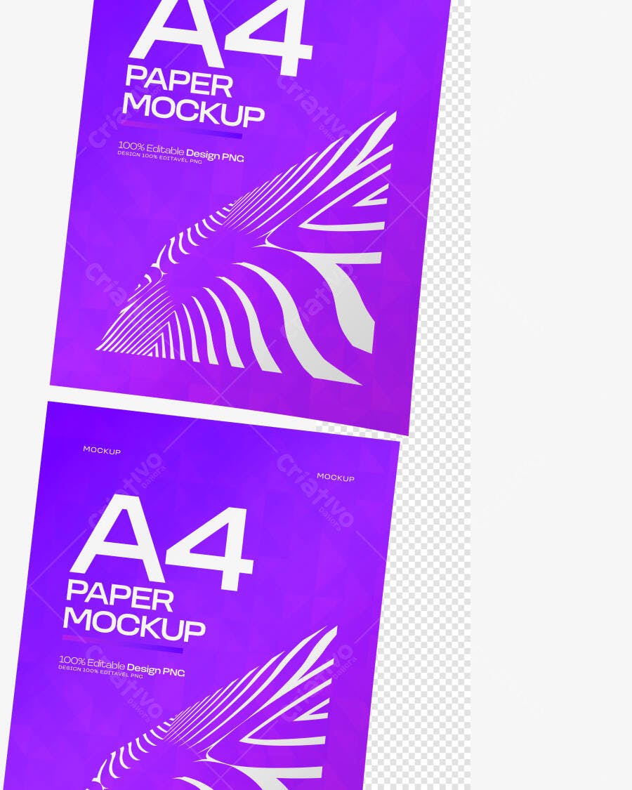 Mockup Papel A4 Roxo Perspectiva Editável