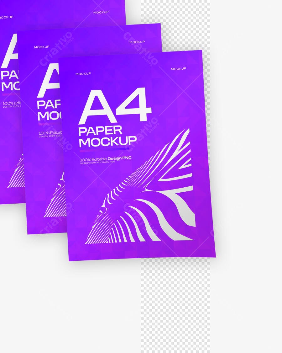 Mockup Papel A4 Roxo Vista Superior Editável