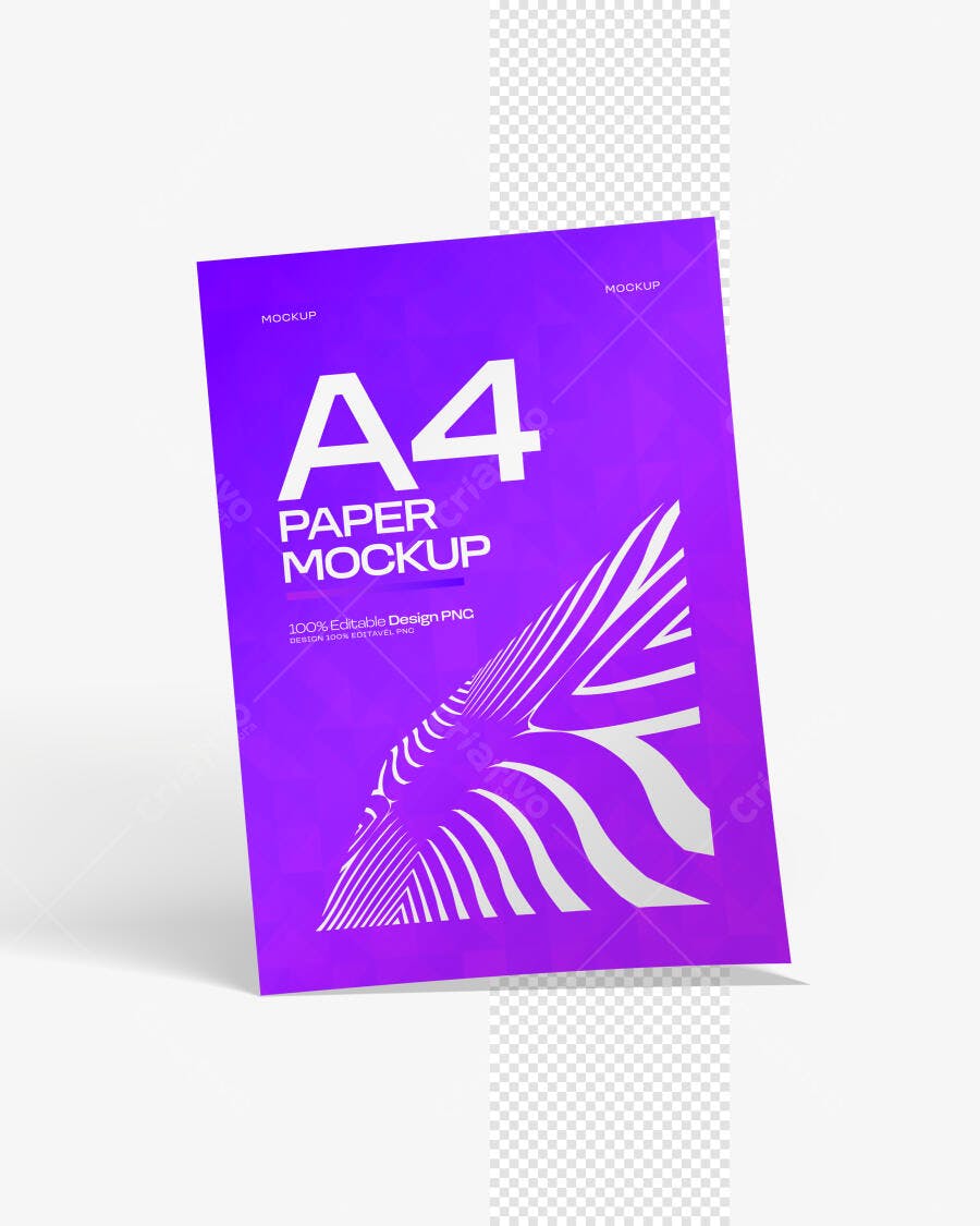 Mockup Papel A4 Vertical Fundo Branco Minimalista Editável