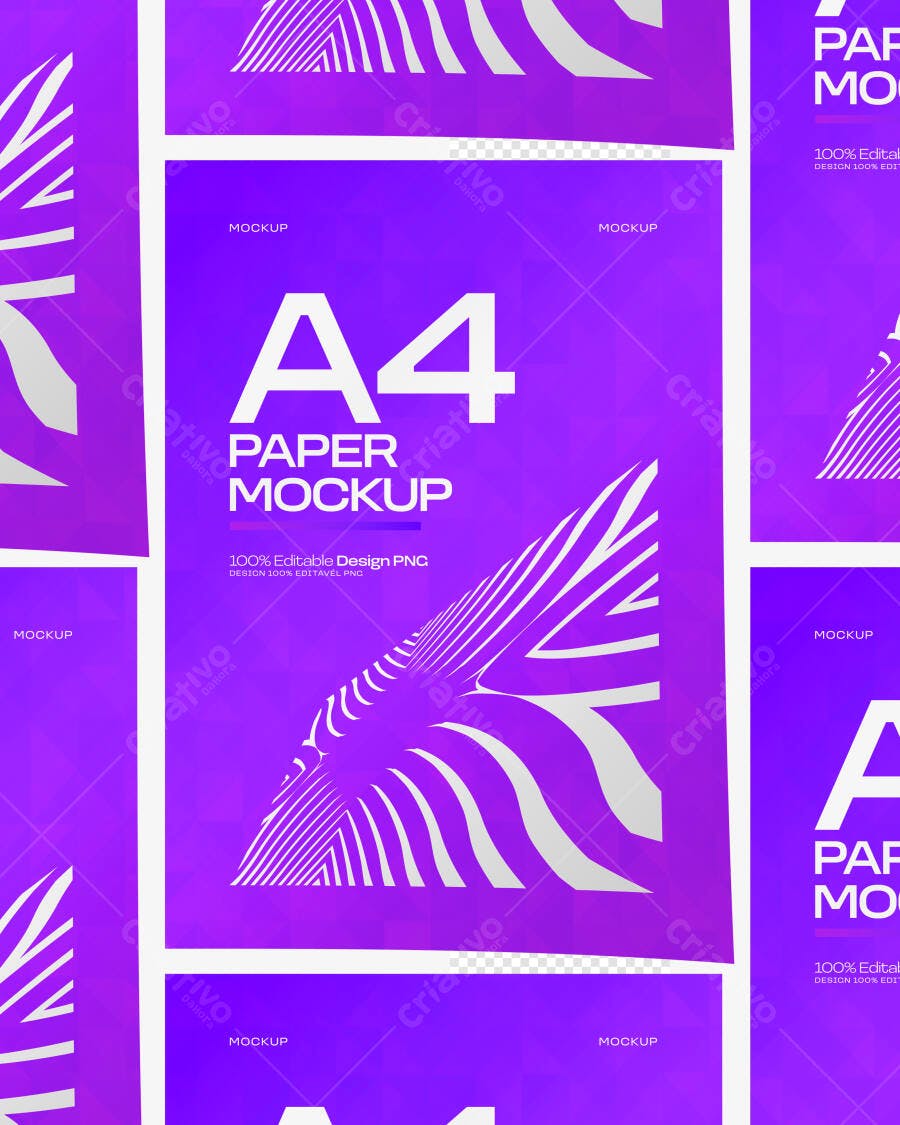 Mockup Papel A4 Vista Superior Fundo Branco Editável